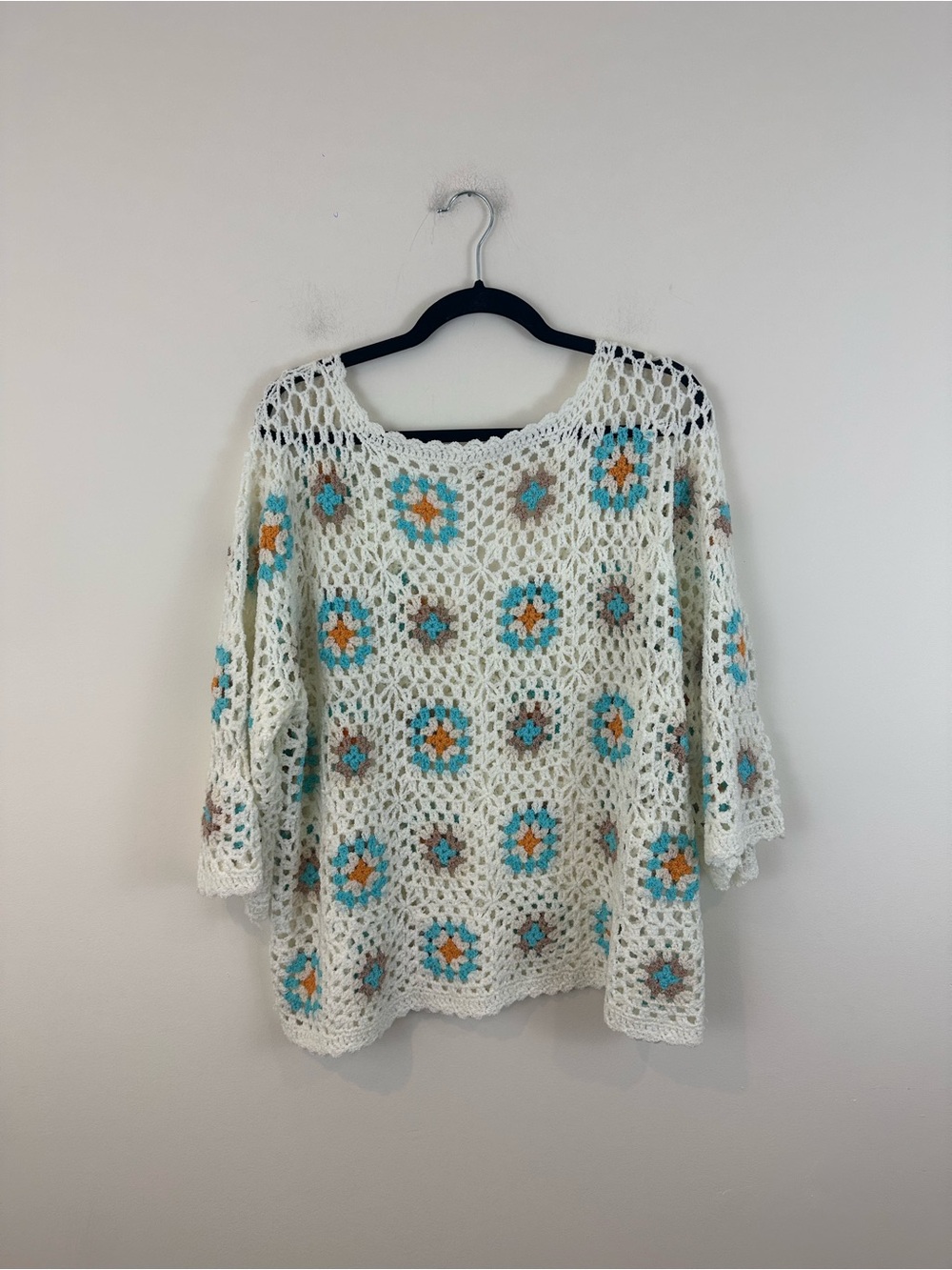 Pol White Crochet Floral Button-Front Sweater Cardigan Granny Square Large - Picture 5 of 5